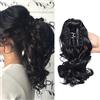 SEGO Coda con Clip Pinza per Capelli Ricci Mossi Cavallo Extension Fascia Unica Posticci Neri 30cm 110g - Nero Forte