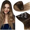 LaaVoo Extension Capelli Veri Clip, Castano Scuro a Biondo Sporco Balayage, 60cm 135g 7pcs, Capelli Veri Umani, Setosi e Lucenti, per Tutti i Giorni, Colore 2-6-18