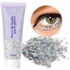 URAQT Glitter Corpo, 1 pezzi da 50 ml Gel per Viso, Unghie, Occhi, Labbra, Capelli e Corpo - Chunky Glitter per Musica, Festival, in Maschera(Argento)