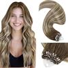 LaaVoo Extension Microring Capelli Veri, Balayage Marrone Chiaro a Biondo Platino e Marrone Chiaro, 35cm 50g 50 ciocche, Capelli Remy Lisci, Volume Istantaneo, per Ufficio e Quotidiano, Colore 8-60-8