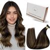 Hetto Extension Capelli Veri Nano Ring Balayage Marrone scuro & Marrone dorato - Remy Capelli Umani Estensioni, Invisibile Adesive, Look Naturale per Uso Quotidiano 50g 50ciocche 45cm