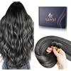 LaaVoo Extension Capelli Veri Nano Nero con Silver Naturale Extension Nanoring Capelli Veri Remy Invisible Estensione Dei Capelli Nano Lisci 55cm 50g 50ciocche #1b/s/1b