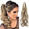 SEGO Coda Extension Capelli Clip Pinza Cavallo Ponytail Ricci Mossi Sintetici Posticci Finti 45cm 140g - Castano Cenere/Biondo Chiarissimo