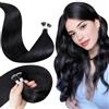 LaaVoo Extension Capelli Veri Nano Ring Nero Jet Extension Nano Capelli Veri Remy Invisible Estensioni Dei Capelli Umani Nano Tip Fusion 40cm 100g 100ciocche #1