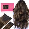 WENNALIFE, Extension a clip di capelli veri, set di clip, doppia ciocca, per infoltire la chioma, 150 g, 45,7 cm, 9 pezzi, balayage da castano scuro a castano