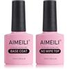 AIMEILI Base e Top Coat Semipermanente Smalto per Unghie in Gel UV LED Soak Off Kit Senza HEMA per Manicure 10ml