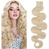 SEGO Extension Capelli Veri Biadesivo 20 Ciocche Adesive Nere Tape Biadesive Remy Human Hair Naturali Mossi Ricci 35 cm Biondo