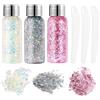 URAQT 3pcs Glitter Corpo e Viso per Unghie, Occhi, Labbra, Capelli - Gel Chunky per Musica, Festival, in Maschera(Bianco+Argento+Rosa)