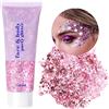 URAQT Glitter Corpo, 1 pezzi da 50 ml Gel per Viso, Unghie, Occhi, Labbra, Capelli e Corpo - Chunky Glitter per Musica, Festival, in Maschera(Rosa)