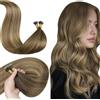 LaaVoo Extension Nano Ring Capelli Veri Marrone Ombre a Marrone Chiaro Extension Capelli Veri Nano Lisci Remy Estensione Dei Capelli Nanoring Invisible 40cm 50g 50ciocche #6/8/14