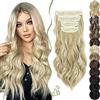 SEGO 55 cm Extension Capelli Clip 4 Fasce Estensioni Clip in Hair Ricci Ondulati Sintetici Posticci Mossi Donna Biondo cenere misto Biondo candido