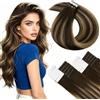 LaaVoo Iniezione Cuciti Invisibili Extension Biadesive Capelli Veri Balayage Marrone Cioccolato e Biondo 45cm 50g 20pcs, Capelli Remy Morbidi, Volume Istantaneo, Feste e Cerimonie #4-4-27