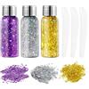 URAQT 3pcs Glitter Corpo e Viso per Unghie, Occhi, Labbra, Capelli - Gel Chunky per Musica, Festival, in Maschera(Argento+Oro+Viola)