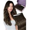 Fshine Extension Capelli Veri Biadesivo Genius PU Lisci Extension Biadesive Capelli Veri Umani Castano Scuro con Riflessi Castano Chiaro 55 cm 120 g 4 pcs Estensione Biadesive Compleanno 2 8 2