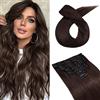 SEGO Extension Clip Capelli Veri Set da 8 Fasce per Capelli Lisci 100% Remy Human Hair Naturali Posticci Donna 50cm 70g 2# Marrone Scuro