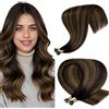 Hetto Extension Capelli Veri Nano Ring Balayage Marrone scuro & Marrone dorato - Remy Capelli Umani Estensioni, Invisibile Adesive, Look Naturale per Uso Quotidiano 50g 50ciocche 55cm