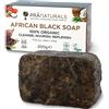 Pranaturals Sapone nero africano grezzo e 100% biologico, 200 g, eticamente realizzato a mano in Ghana, adatto per tutti i tipi di pelle, disintossicante e anti-invecchiamento, puro, naturale, vegano