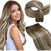 LaaVoo Extension Capelli Veri Tessitura Balayage Marrone con Biondo Platino a Marrone, Matassa Morbida Remy, Setosi, per Sposa e Matrimonio 35cm 80g #8-60-8