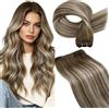 LaaVoo Extension Capelli Veri Tessitura Balayage Marrone con Biondo Platino a Marrone 50cm 100g, Matassa Sfumata Remy, Effetto Balayage Naturale, per Look Unico #8-60-8
