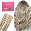 WENNALIFE Extension Capelli Veri Biadesivo, 10pz 35cm 25g Castano Cenere con Riflessi Biondo Oro Extension Biadesive Capelli Veri Lisci Remy Tape in Hair Extensions Capelli Setosi