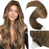 LaaVoo Extension Capelli Veri Microring, Balayage Marrone Chiaro a Biondo Chiaro e Biondo Scuro, 40cm 50g 50 ciocche, Capelli Remy, Leggeri e Invisibili, per Sposa e Matrimonio, Colore 8-16-8