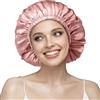 Umisleep Cuffia da Notte in Seta 22 Momme - 100% Seta di Gelso - Cuffia Doppia in Seta per Capelli Ricci - Traspirante e Regolabile - Chiusura Elastica（Rosa）