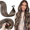 LaaVoo Extension Capelli Veri Nano Ring Balayage Marrone a Biondo Scuro Extension Nanoring Capelli Veri Remy Invisible Estensione Dei Capelli Umani Nano 50cm 50g 50ciocche #4/18/4