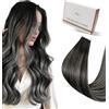 Hetto Extension Capelli Veri Biadesivo Balayage Nero & Argento - Remy Capelli Umani Tape Estensioni, Invisibile Adesive, Look Naturale per Uso Quotidiano 20pcs 50g 55cm