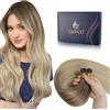 LaaVoo Nano Ring Extension Capelli Veri Balayage Biondo Extension Nano Capelli Veri Remy Invisible Marrone Chiaro a Biondo Cenere e Bionda Platino 45cm 50g 50ciocche #8/18/60