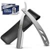 URAQT Rasoio da Barbiere, Argento, con 60 Mezze Lamette, Rasoio Barba Manuale In Acciaio Inox, Rasoio da Barbiere