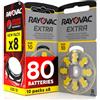 Udivita 80 Batterie Per Apparecchi Acustici Auricolari Rayovac Extra Misura 10 PR70 (Gialle) - 10 Blister da 8 Pile
