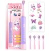 JTF Spazzolino Elettrico Bambini 3-12 Anni con 4 Testine, Timer, 5 Modalità di Pulizia, Timer Intelligente, Adesivi Personalizzabili - IPX7 Impermeabile Idea Regalo per Ragazze