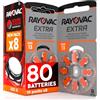 Udivita 80 Batterie Per Apparecchi Acustici Auricolari Rayovac Extra Misura 13 PR48 (Arancioni) - 10 Blister da 8 Pile