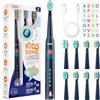 Seago Spazzolino Elettrico Bambini 6-12 Anni, Spazzolini Elettrici per Con Adesivi Fai Da Te Divertenti, Timer Da 2 Minuti, 8 Testine Spazzolino Bambini,Impermeabile IPX7 SG-2303 (Blu)