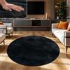 TT Home Tappeto Soggiorno Moderno a Pelo Corto - Morbido e Antiscivolo, Lavabile, per Camera da Letto, in Finta Pelliccia, Colore: Nero, Dimensione:100 cm tondo