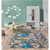 the carpet Happy Life - Tappeto da gioco per bambini, con immagine di una strada che attraversa una città e automobili, Grigio, 140 x 200 cm