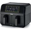 Ariete 4623 Airy Fryer Dual, Friggitrice ad aria con doppio cestello, 1700 W, Capacità 8L, 3 Funzioni di cottura, Pannello digitale LED Touch, 8 programmi preimpostati, Timer, 2 cestelli, Nero