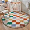 HUGEAR Tappeto Rotondo 150cm Pelo Lungo a Quadri Rotondo Multicolore Bianco Morbido Tappeti Antiscivolo Moderno Camera da Letto Cucina Salotto Sala Scendiletto Esterno Bambina Bambini Tappeti