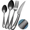 Xideman set di posate 24 pezzi moderne nero martellate con coltelli seghettato 2 in 1 ultra affilato, servizio posate acciaio inox 18/10, set forchette cucchiai coltelli placcate titanio 6 persone