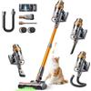 SMOTURE 50KPA/600W/65Min (Eco) Aspirapolvere senza cavo, Aspirapolvere scopa verticale, con tubo da 1 m e spazzola anti-groviglio con luce, carico da parete, per peli di animali domestici, pavimenti