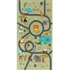 the carpet Happy Life - Tappeto da gioco per bambini, con immagine di una strada, una giungla auto e animali, Verde, 100 x 200 cm