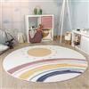 Paco Home Tappeto Rotondo Bambini Cameretta Bambina Ragezzi Arcobaleno Lavabile In Lavatrice Moderno, Dimensione:Ø 160 cm tondo, Colore:Bianco