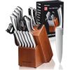 RAXCO Set di coltelli da cucina con blocco, 18 pezzi di utensili da cucina, set da 5 coltelli e 7 spatole in silicone (Wulnut)