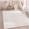 Paco Home Tappeto Soggiorno Camera-Da-Letto Pelo-Alto Scandinavo Boho Stile Geometrico Astratto Tinta-Unita Soffice 3D Crema, Dimensione:160x220 cm