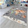 TT Home Tappeto Stanza Bambini Auto Bambini Motivo Con Animale Antiscivolo, Colore:Grigio Blu Marrone, Dimensione:120x160 cm