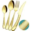 Xideman® set di posate 24 pezzi moderne Champagne Oro martellato con coltello seghettato 2 in 1 ultra affilato, servizio posate acciaio inox 18/10, set forchette cucchiai coltelli 6 persone