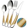 Xideman® set di posate 24 pezzi moderne Argento oro martellato con coltello seghettato 2 in 1 ultra affilato, servizio posate acciaio inox 18/10, set forchette cucchiai coltelli 6 persone