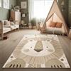 Paco Home Tappeto Camera Bambini Tappeto Gioco Effetto Alto-Basso Motivo Leone Morbido Facile Cura Moderno Minimalista Beige Crema Charcoal, Dimensione:80x150 cm
