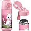 Jarlson® Borraccia Termica Bambini 350ml MALI [SENZA BPA e FTALATI] Bottiglia Acciaio Inox - Termos per Acqua per Bambino e Bambina - Mantiene Freddo - Ideale per Scuola, Sport e Viaggi (Gatto 2.0
