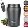 Milu Tazza Termica per caffè 300ml, 400ml, 500ml - Thermo Coffee Mug-to-Go, Tazza da Viaggio Senza BPA, Litri con Isolamento, In Acciaio Inox e Tenuta stagna per caffè e tè (Black, 300ml)